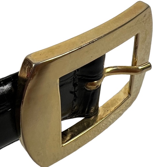 Garfinckel's Small Alligator Grain Steerhide Belt Made in USA Gold Tone Buckle - Picture 9 of 14
